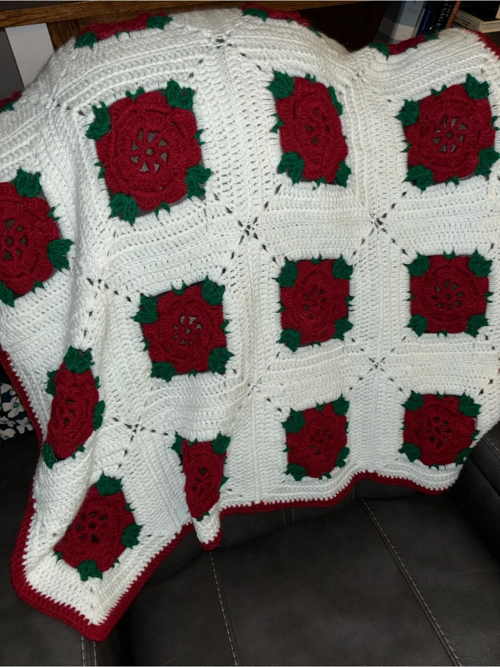 Vintage Handmade Granny Square Crochet Afghan Blanket 43.5”W 35”H